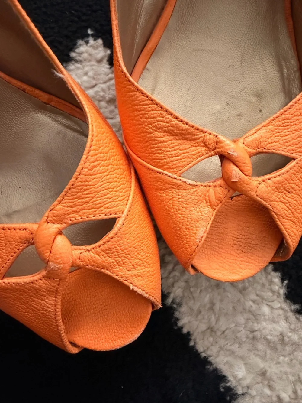 Stuart Weitzman Orange Slingback Peep-Toe Heels
